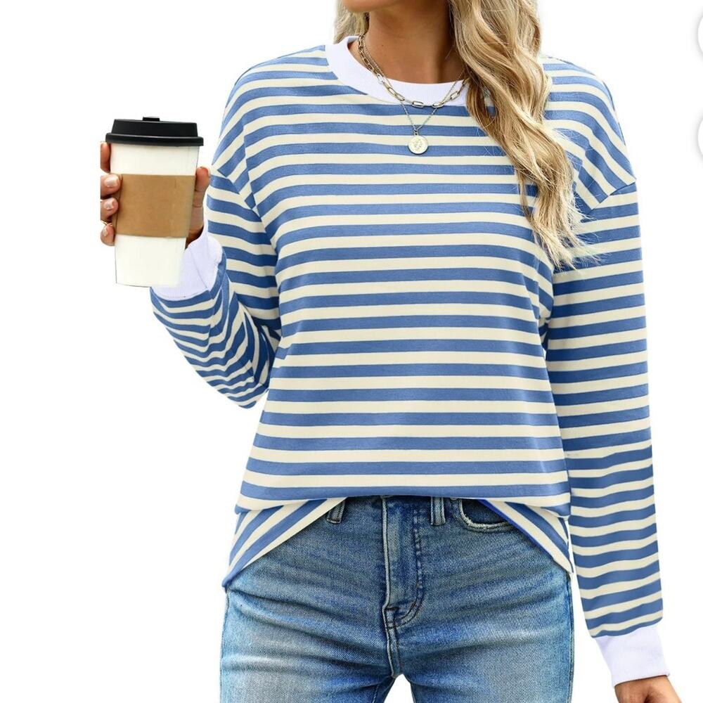 Fantaslook Striped Long Sleeve Shirt Crewneck Tunic Pullover